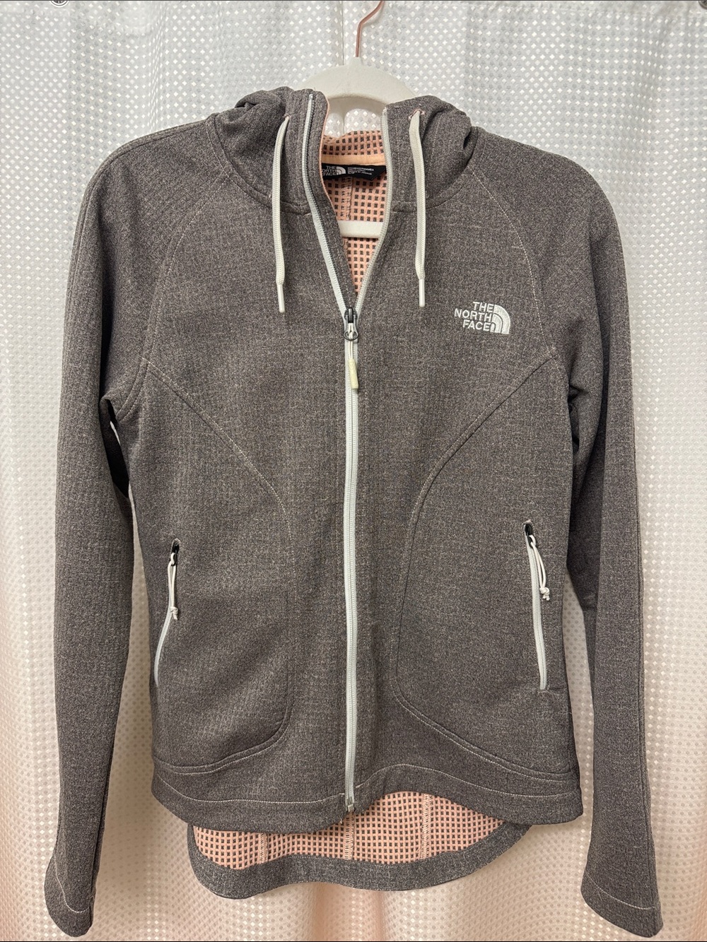 The North Face Women's Heather Gray Zip Hoodie with Peach Lining